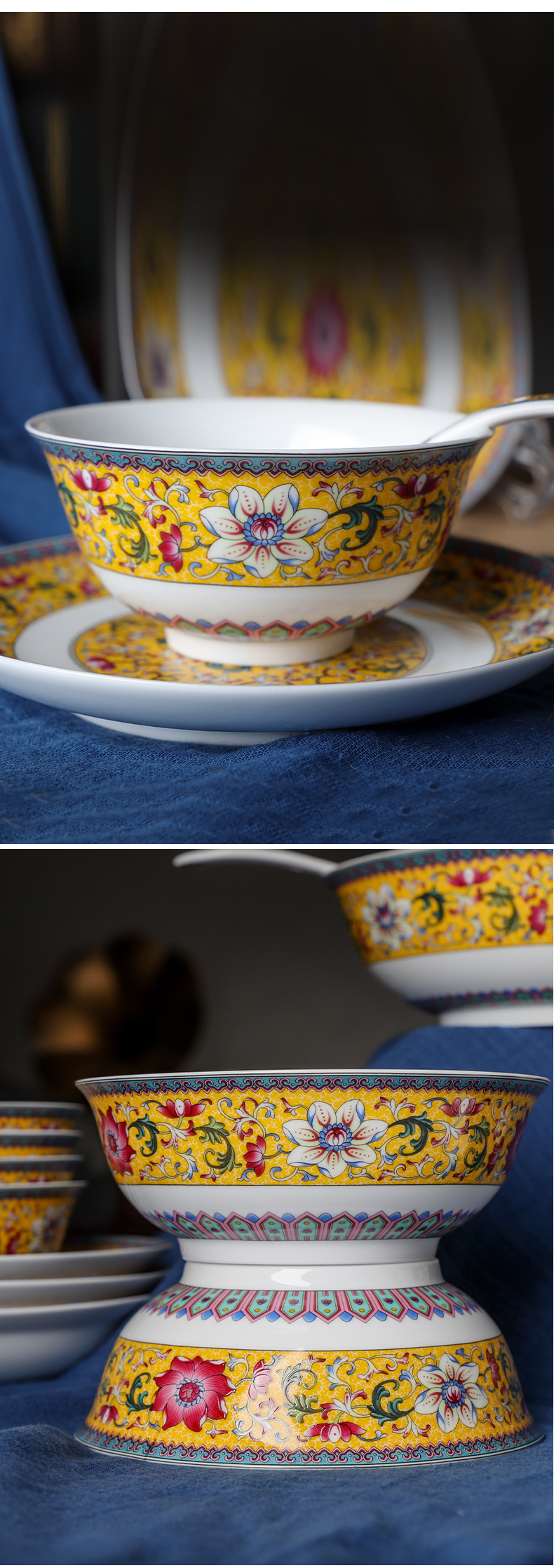 古镇陶瓷 碗单个 陶瓷简约创意个性碗家用吃饭景德镇陶瓷盘碗套装