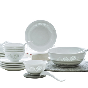 古镇陶瓷 景德镇玲珑白瓷陶瓷餐具白色碗盘碟勺碗碟套装家用盘子