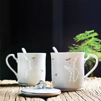 情侣对杯陶瓷创意马克杯带盖勺杯子一对情侣款水杯简约清新森系茶杯