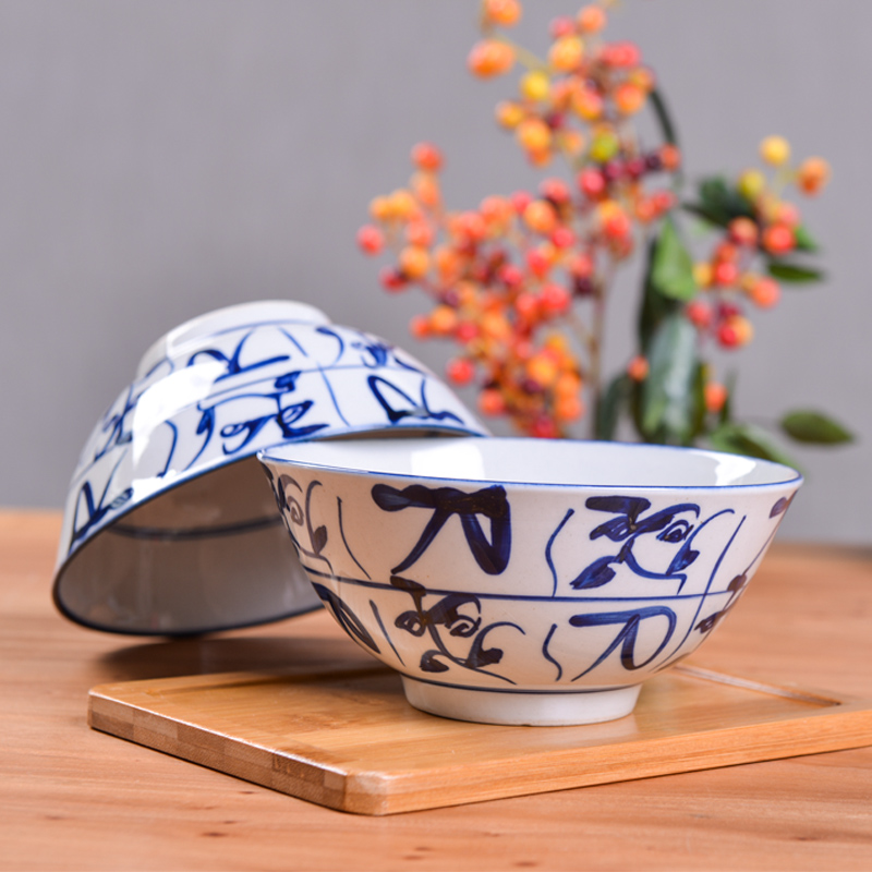 古镇陶瓷 中式瓷碗家用面碗吃饭汤碗景德镇瓷器6只手绘仿古刀子碗餐具礼盒套装