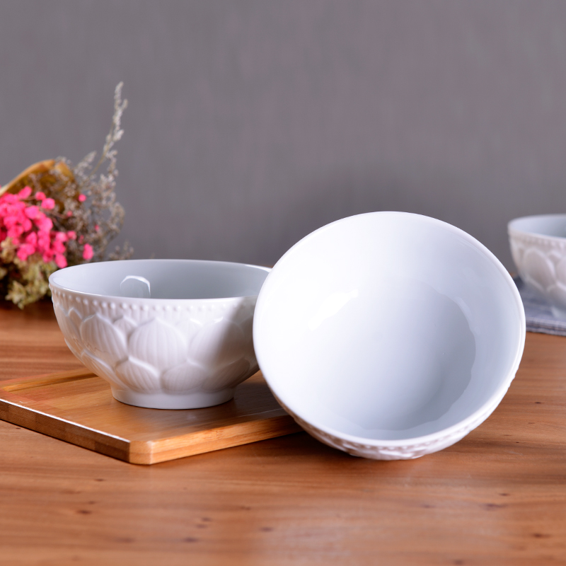 景德镇古镇陶瓷 瓷碗玲珑碗家用饭碗小碗中式礼品碗餐具单个陶瓷碗 莲花碗简易包装