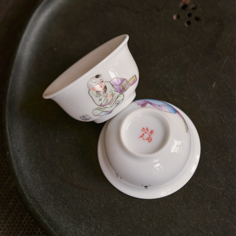 手尚功夫景德镇手绘陶瓷茶具套装家用青花瓷手绘功夫茶具白瓷茶具古镇陶瓷 福在眼前