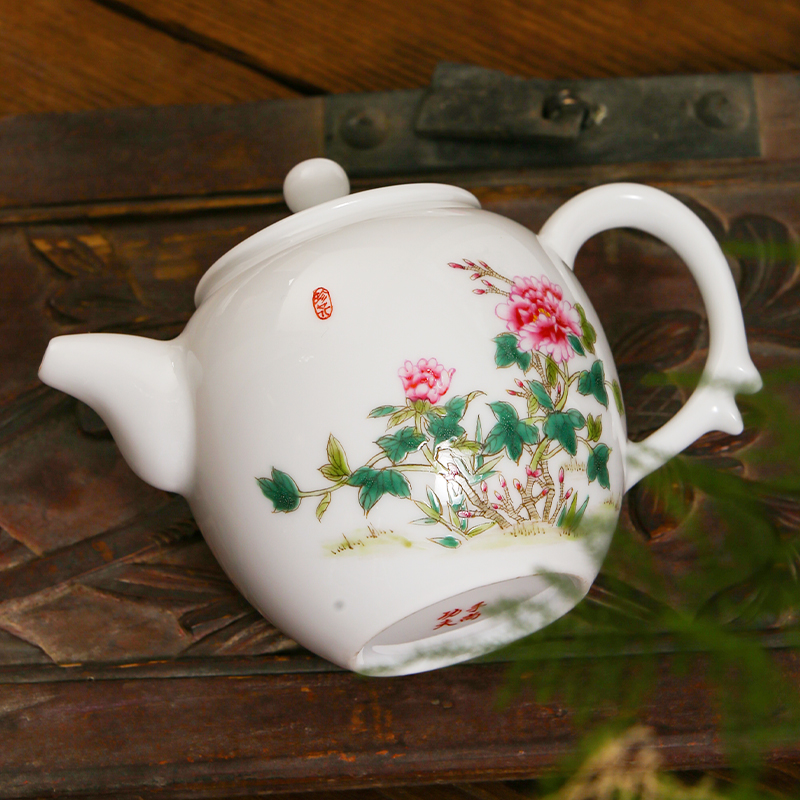 景德镇手绘陶瓷茶具套装家用青花瓷手绘功夫茶具白瓷茶具 如意富贵